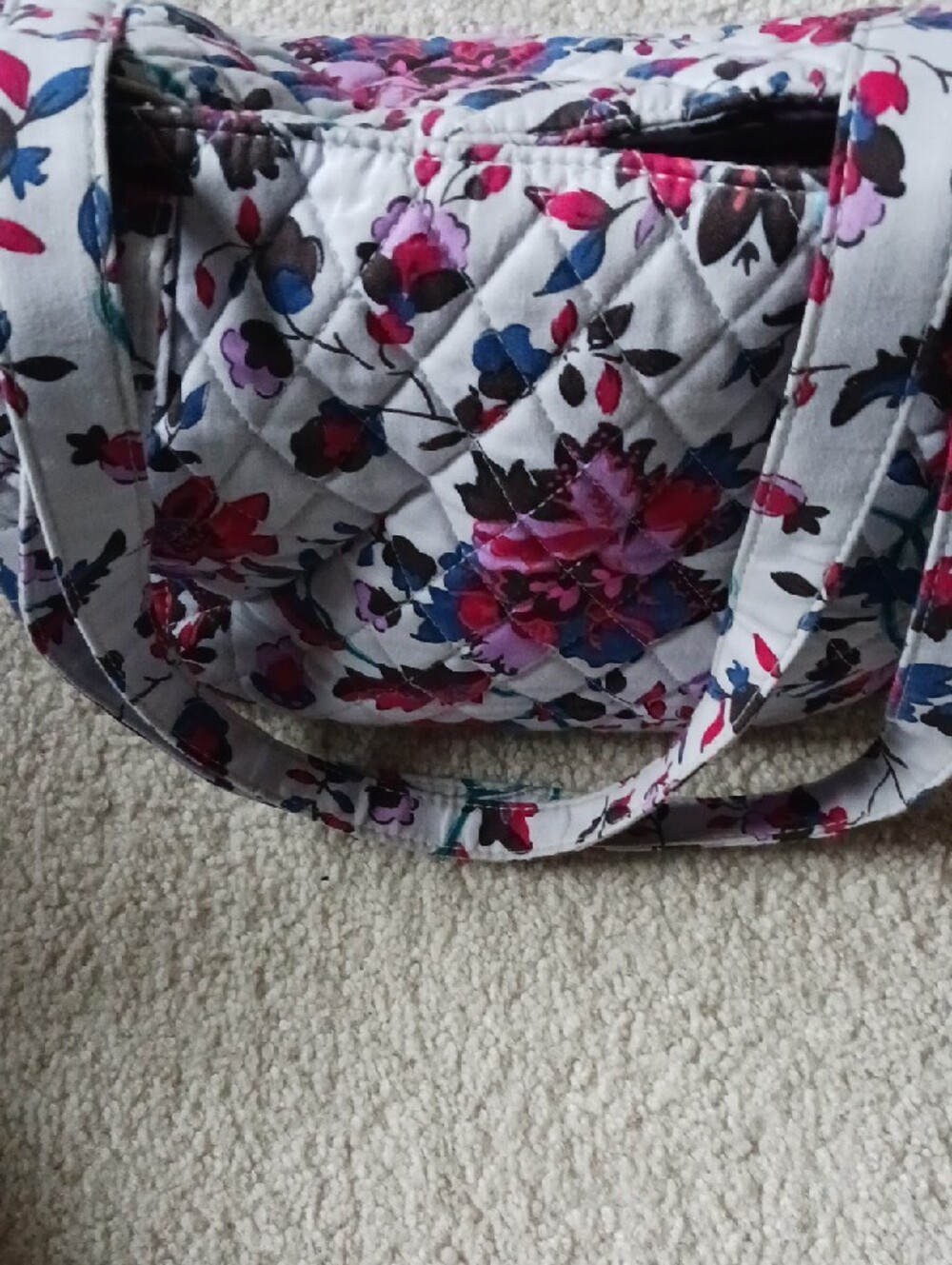 Vera Bradley White Quilted Floral Tote with Pink, Blue and Brown Accents - Picture 4 of 4